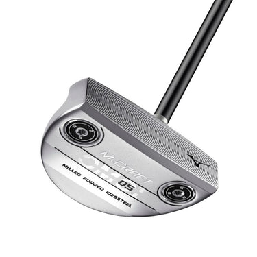 Mizuno OMOI M Craft 05 Putter in double nickel colour, showing off the sole and face of the putter on a white background 