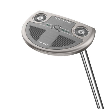 TaylorMade TP Reserve M33 Small Slant Golf Putter being held up so the sole of the club head is being shown