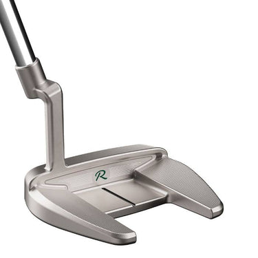 TaylorMade TP Reserve M21 L-Neck Golf Putter being shown from behind the club head but at an angle so the toe is also showing. On a white background